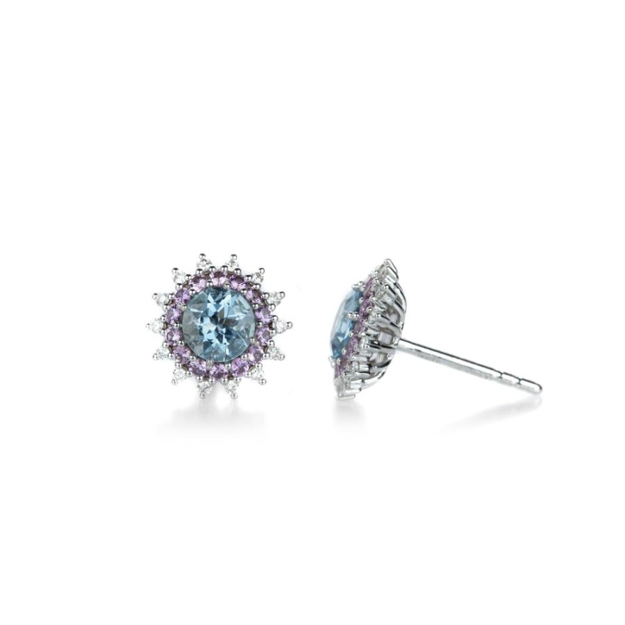 Earrings Paul Morelli | Aquamarine And Purple Sapphire Studs