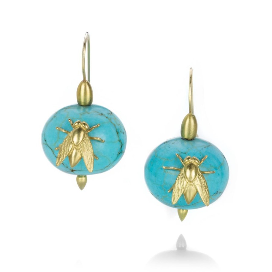 Earrings Gabriella Kiss | Turquoise Ball Earrings With Flies