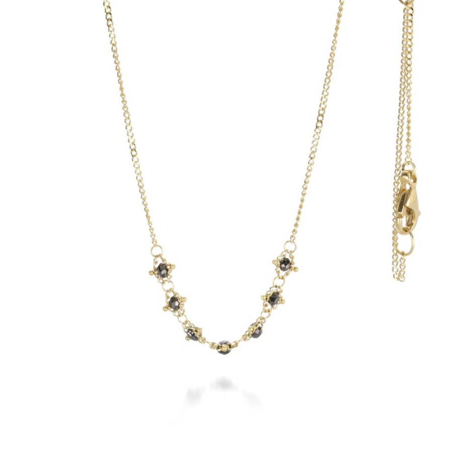 Necklaces Amali | Petite Black Diamond Textile Necklace