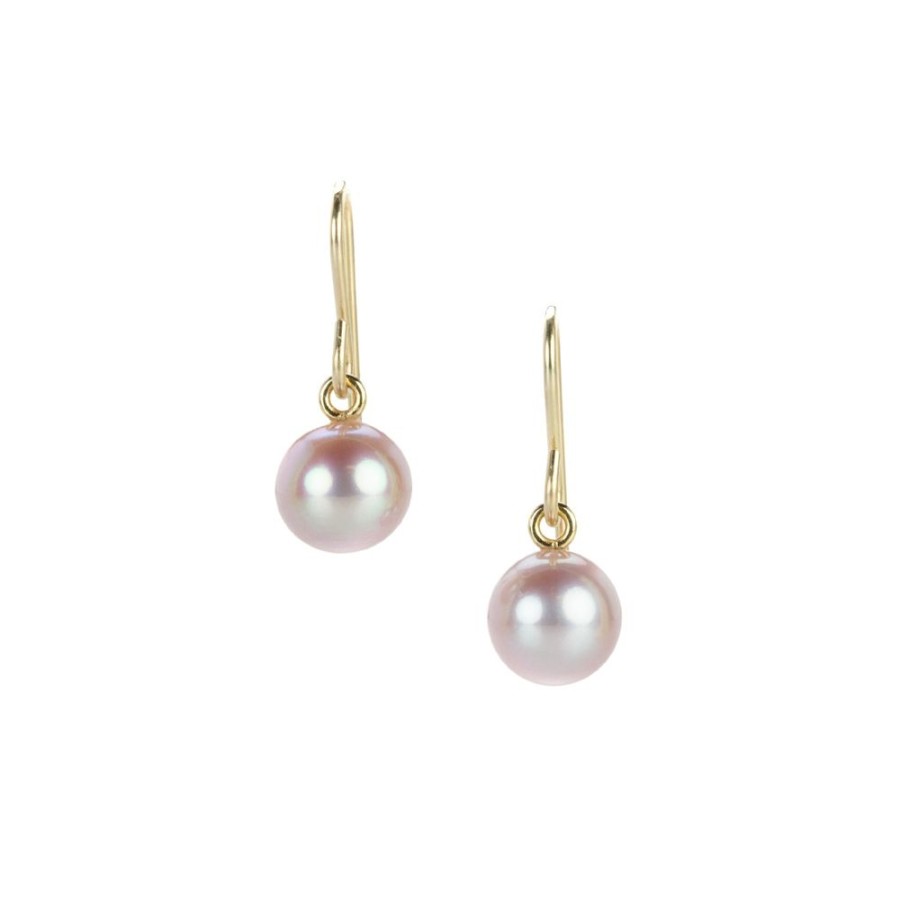 Earrings Maria Beaulieu | Round Metallic Pink Freshwater Pearl Drop Earrings