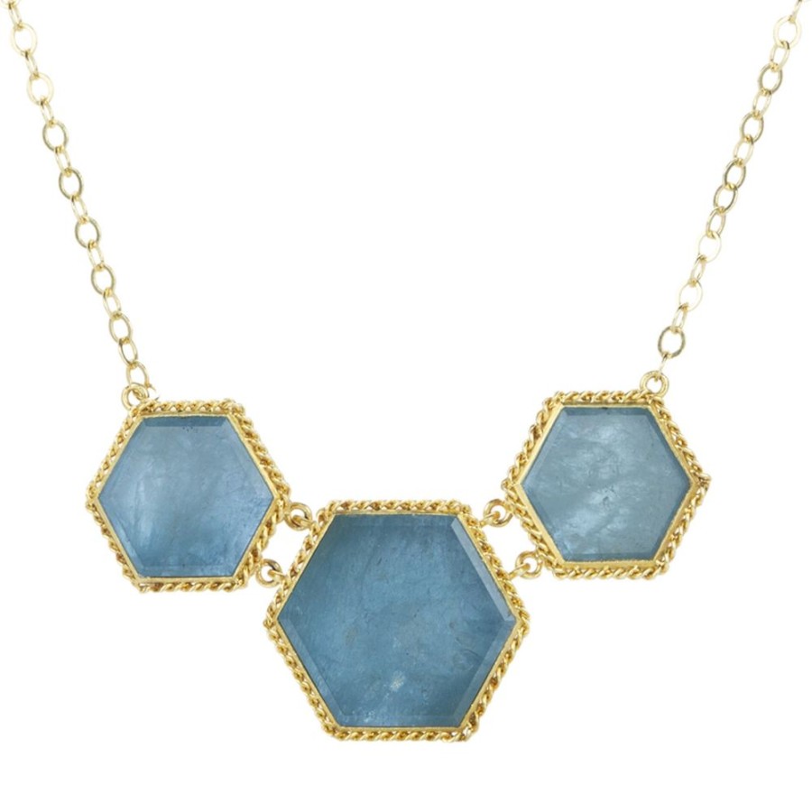 Necklaces Amali | Triple Aquamarine Hexagon Necklace