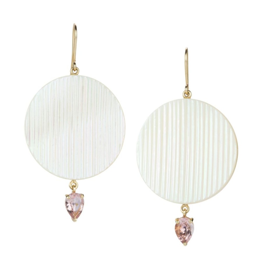 Earrings Nicole Landaw | Mother Of Pearl And Tourmaline Moon Earrings