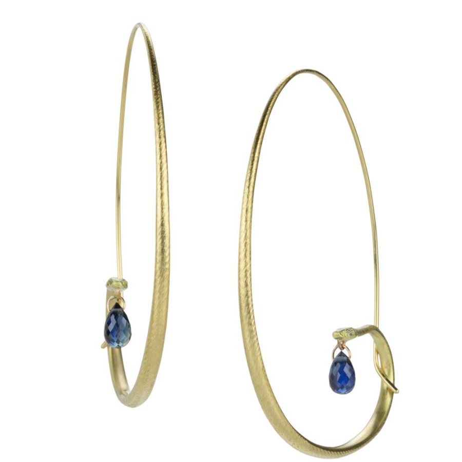 Earrings Gabriella Kiss | Large 18K Snake Hoops With Blue Sapphires