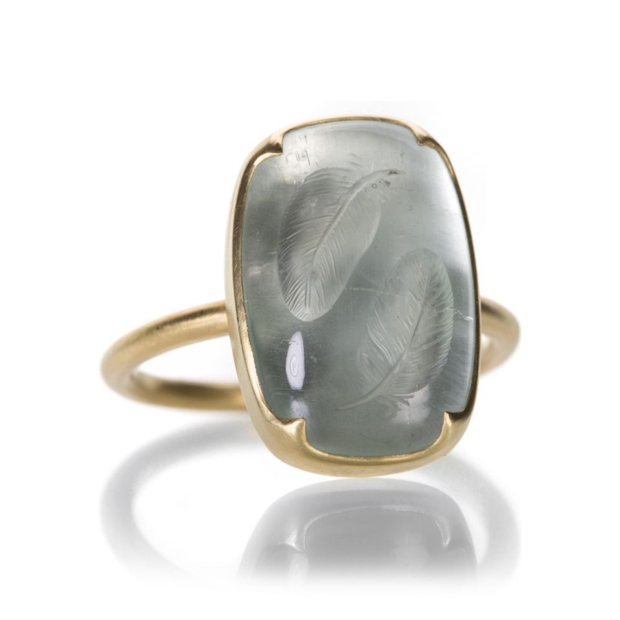 Rings Gabriella Kiss | Aquamarine Intaglio Feather Ring