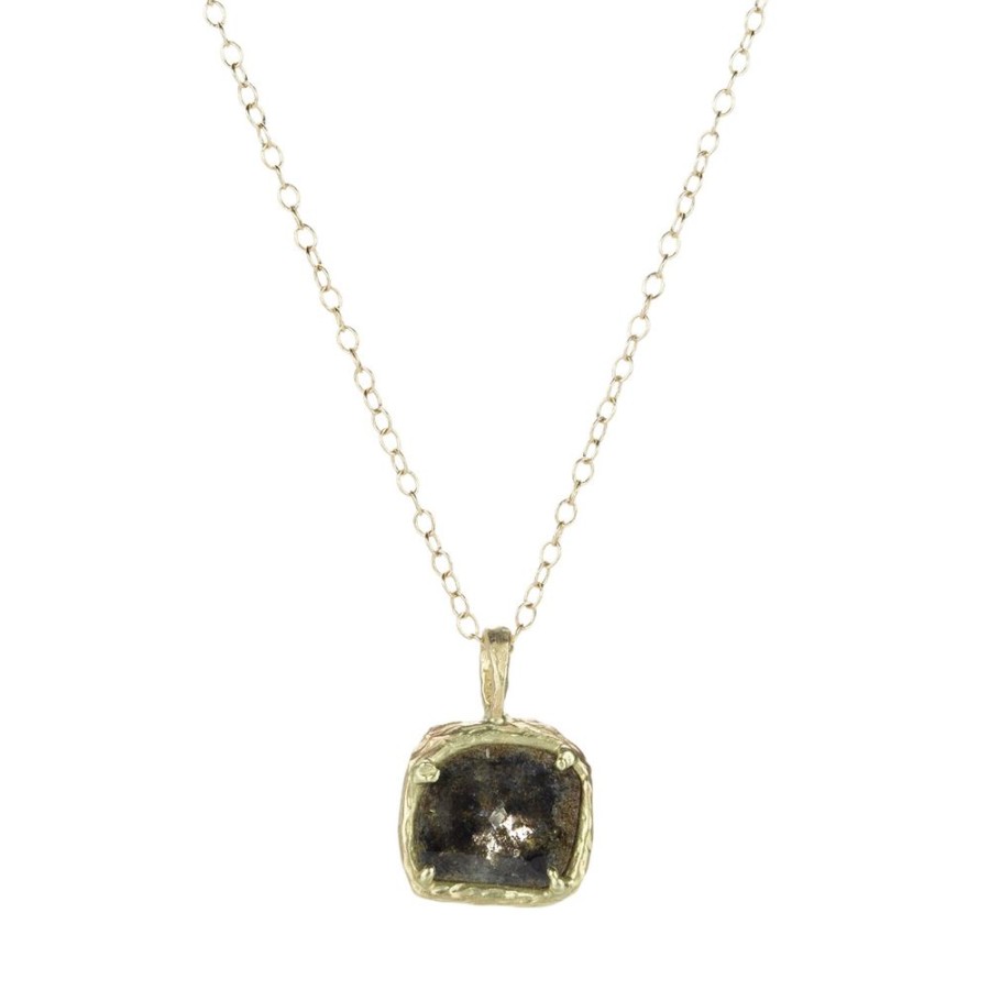 Necklaces Victoria Cunningham | Dark Rustic Diamond Slice Window Pendant Necklace