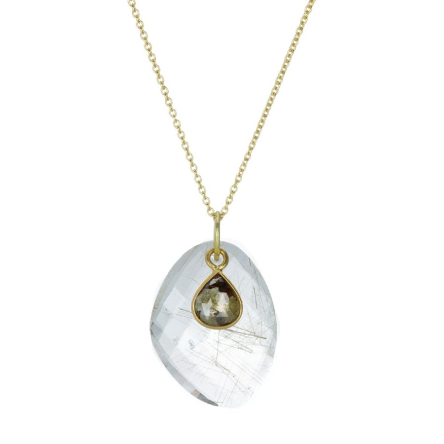 Necklaces Margaret Solow | Rutilated Quartz And Diamond Pendant Necklace