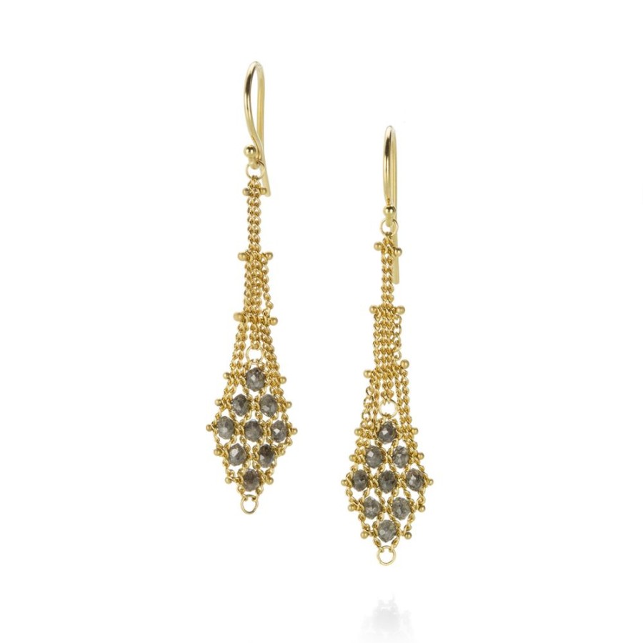 Earrings Amali | Gray Diamond Textile Drop Earrings