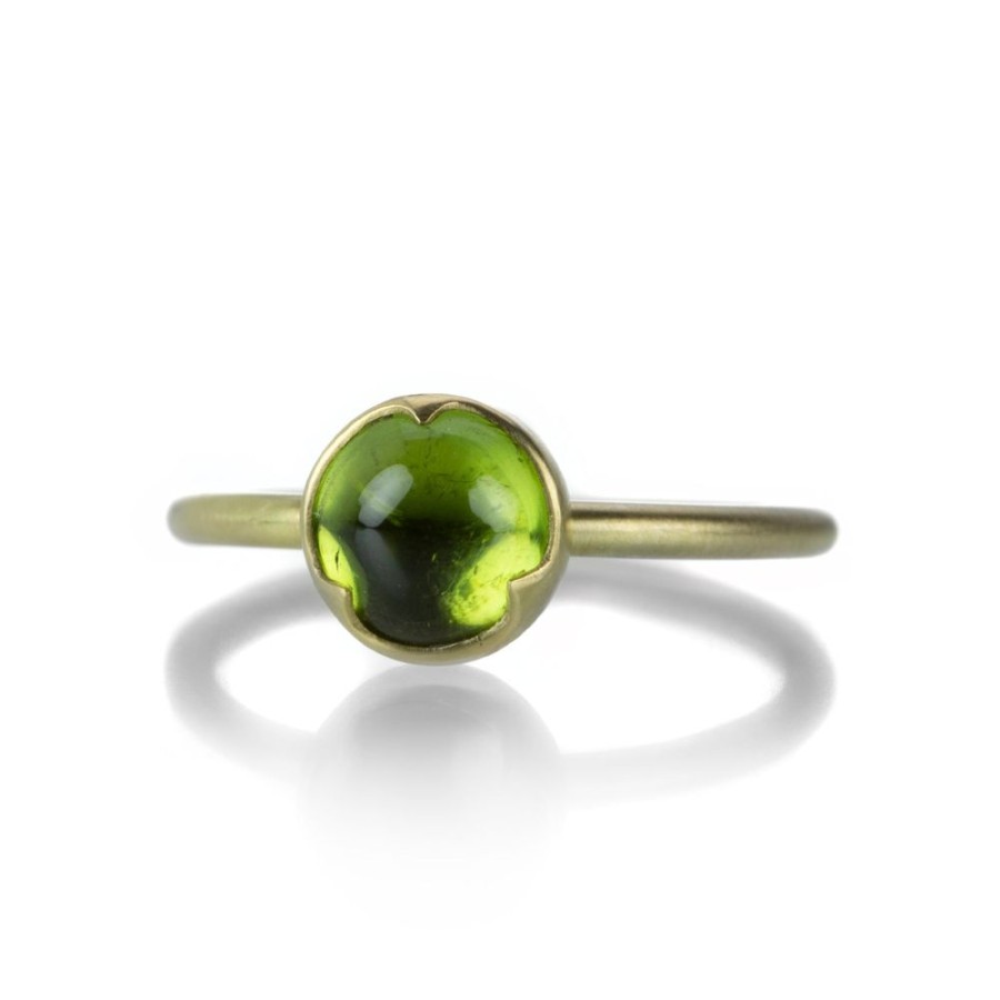 Rings Gabriella Kiss | Round Peridot Ring In 3 Scallop Bezel