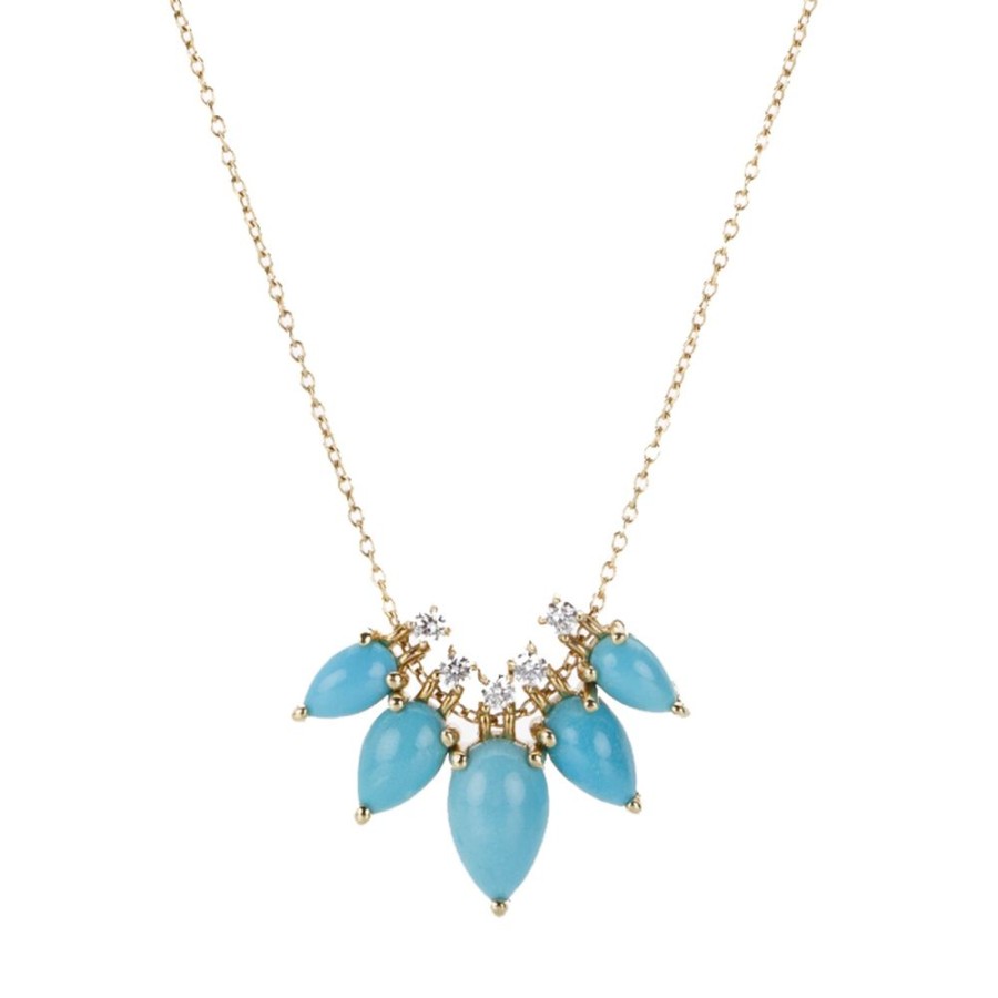 Necklaces Nicole Landaw | Turquoise And Diamond Story Necklace