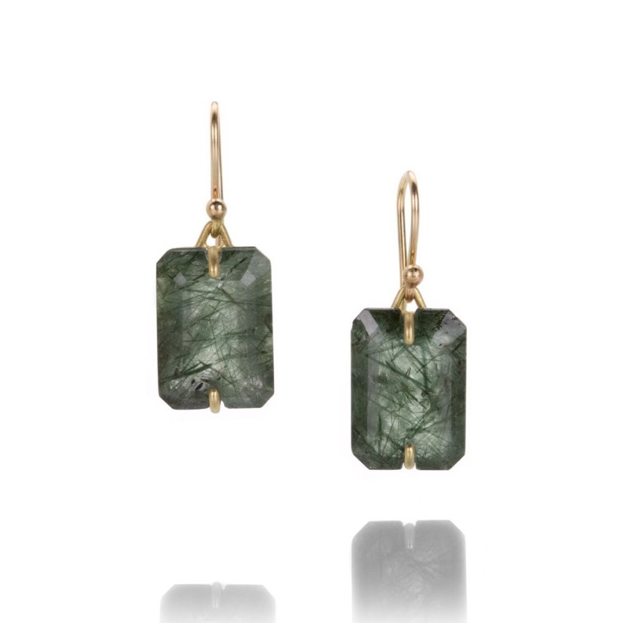 Earrings Gabriella Kiss | Rectangular Green Rutile Quartz Earrings