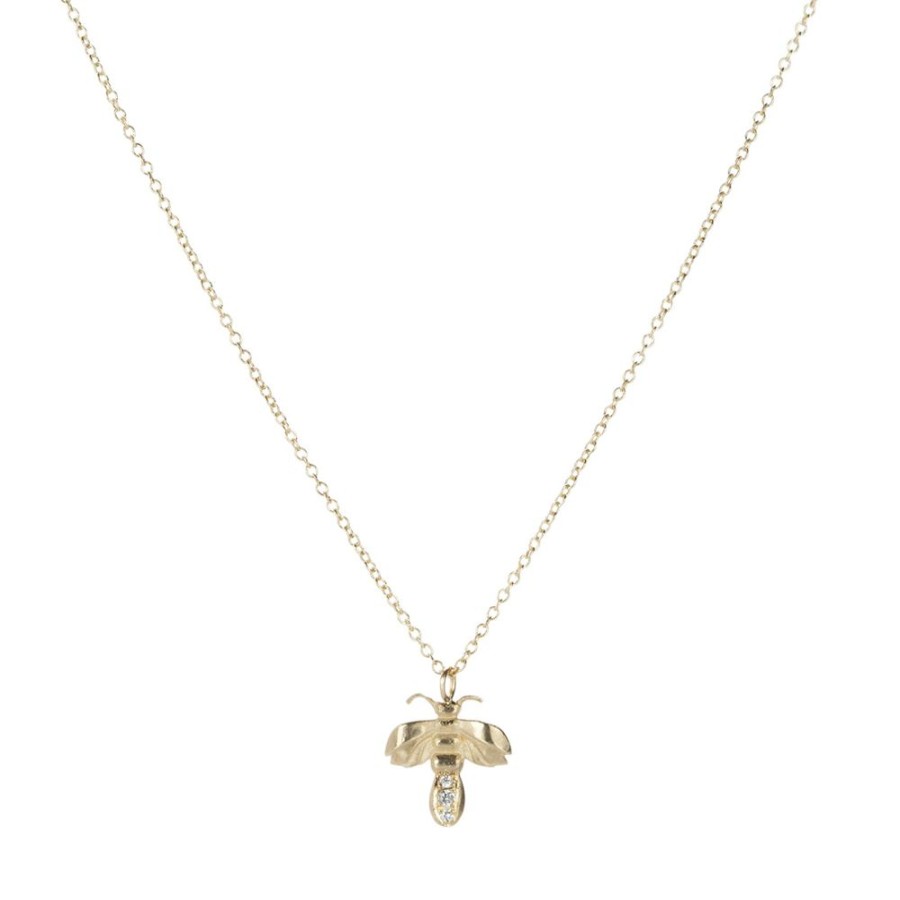 Necklaces Robin Haley | Delicate Diamond Bee Pendant Necklace