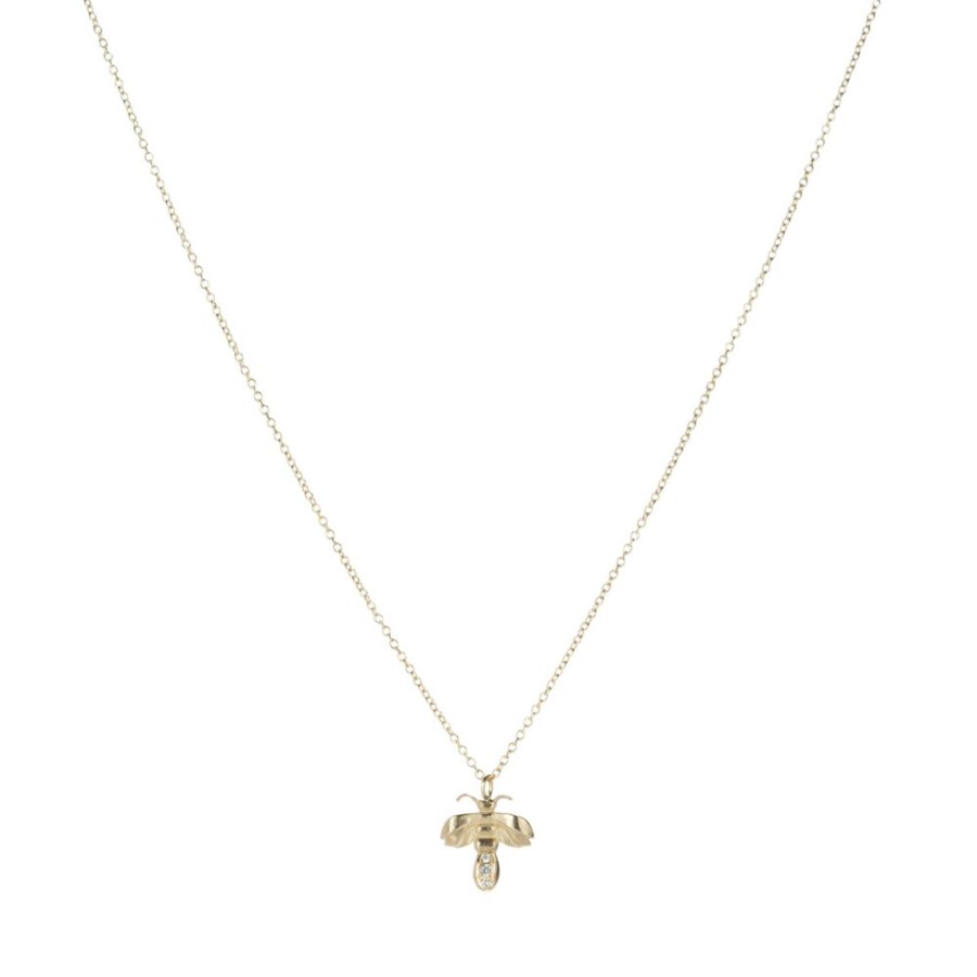 Necklaces Robin Haley | Delicate Diamond Bee Pendant Necklace