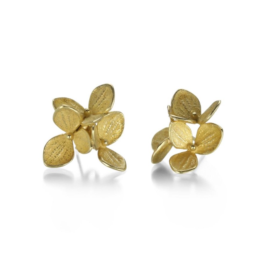 Earrings John Iversen | 18K Yellow Gold 3 Part Medium Hydrangea Earrings