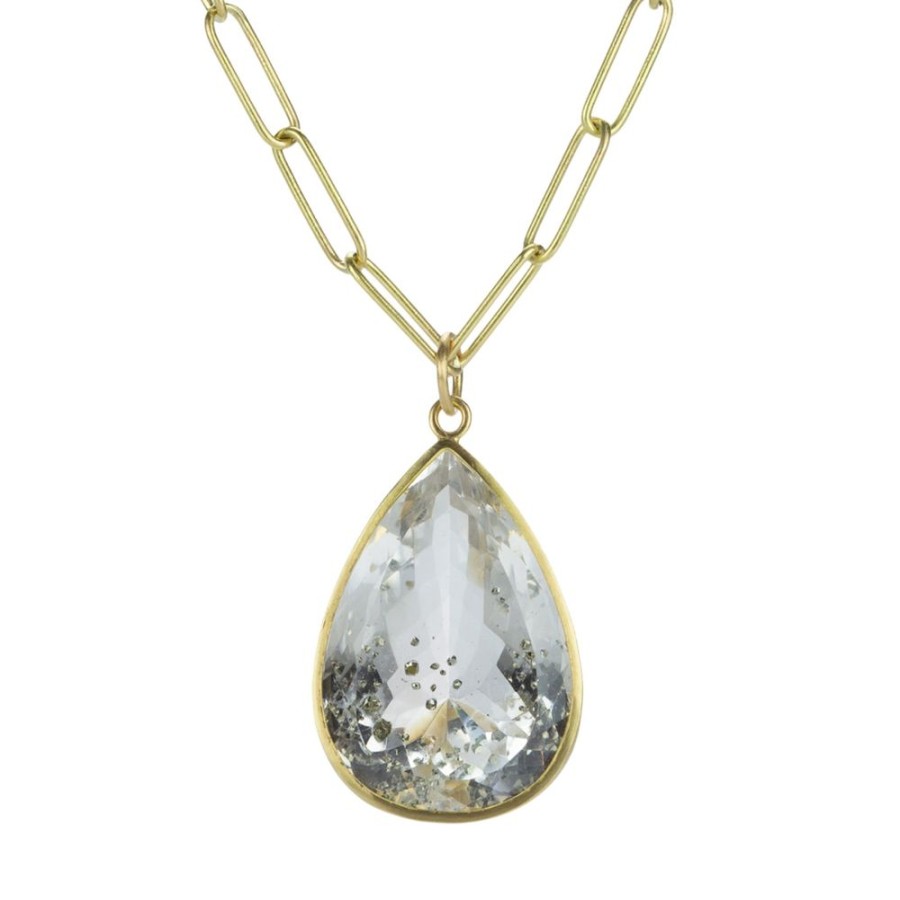 Necklaces Maria Beaulieu | Teardrop Quartz Pendant With Pyrite (Pendant Only)