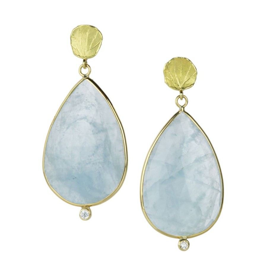 Earrings Barbara Heinrich | Teardrop Aquamarine Earrings With Petal Tops