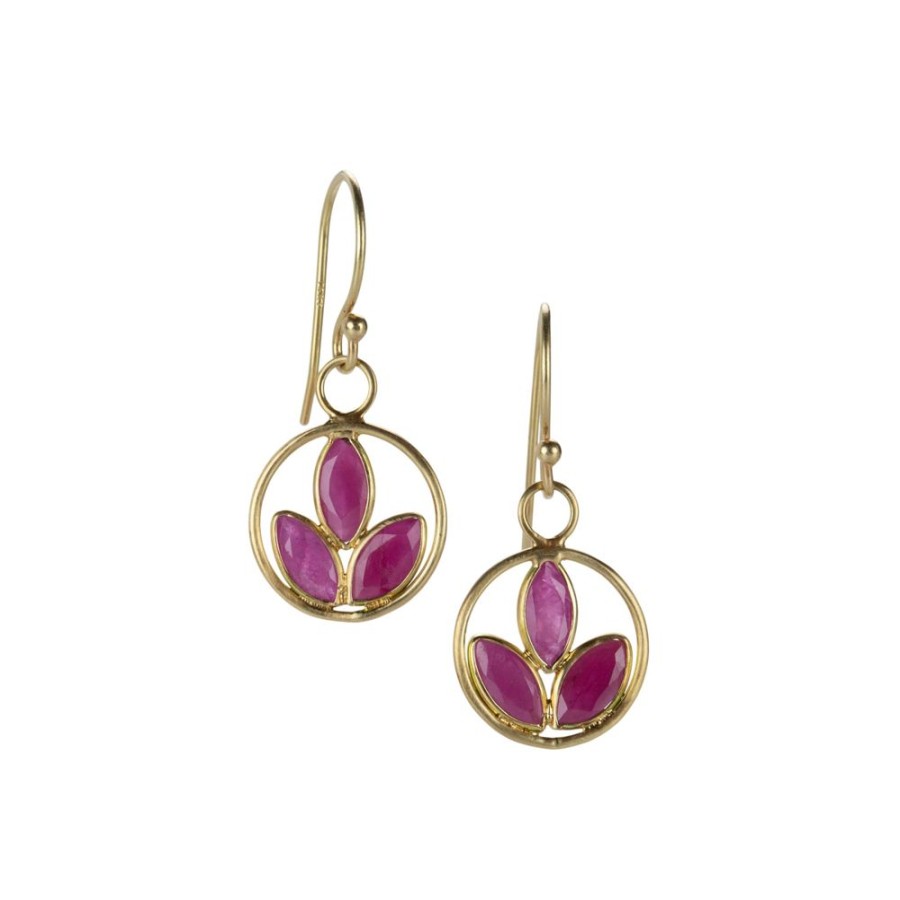 Earrings Margaret Solow | Triple Ruby Leaf Drop Earrings