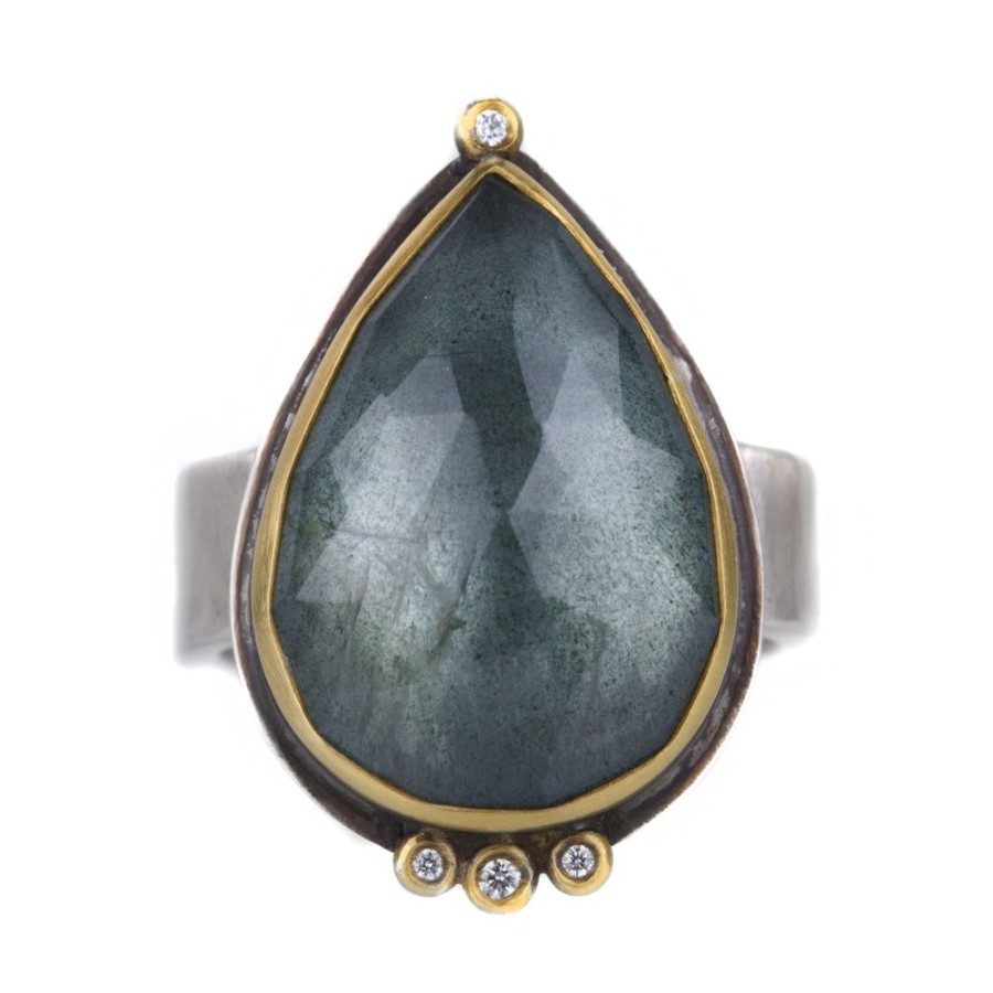 Rings Ananda Khalsa | Teardrop Blue Moss Aquamarine Ring