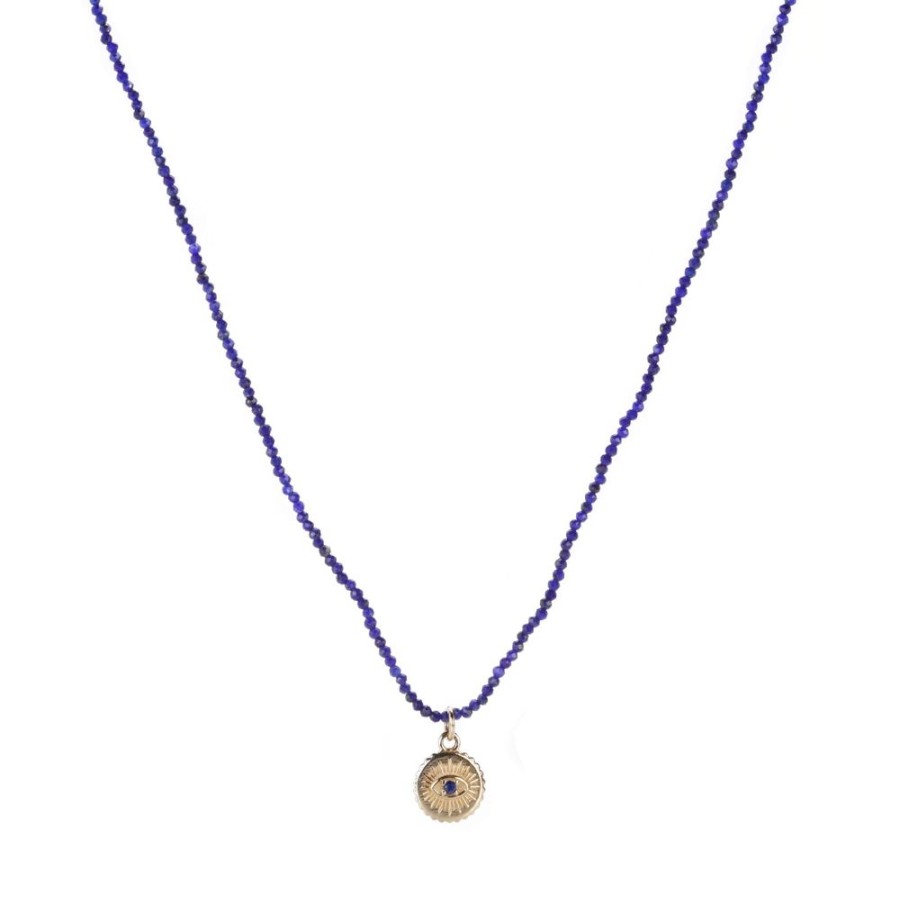 Necklaces Margaret Solow | Lapis Beaded Necklace With Disc Pendant