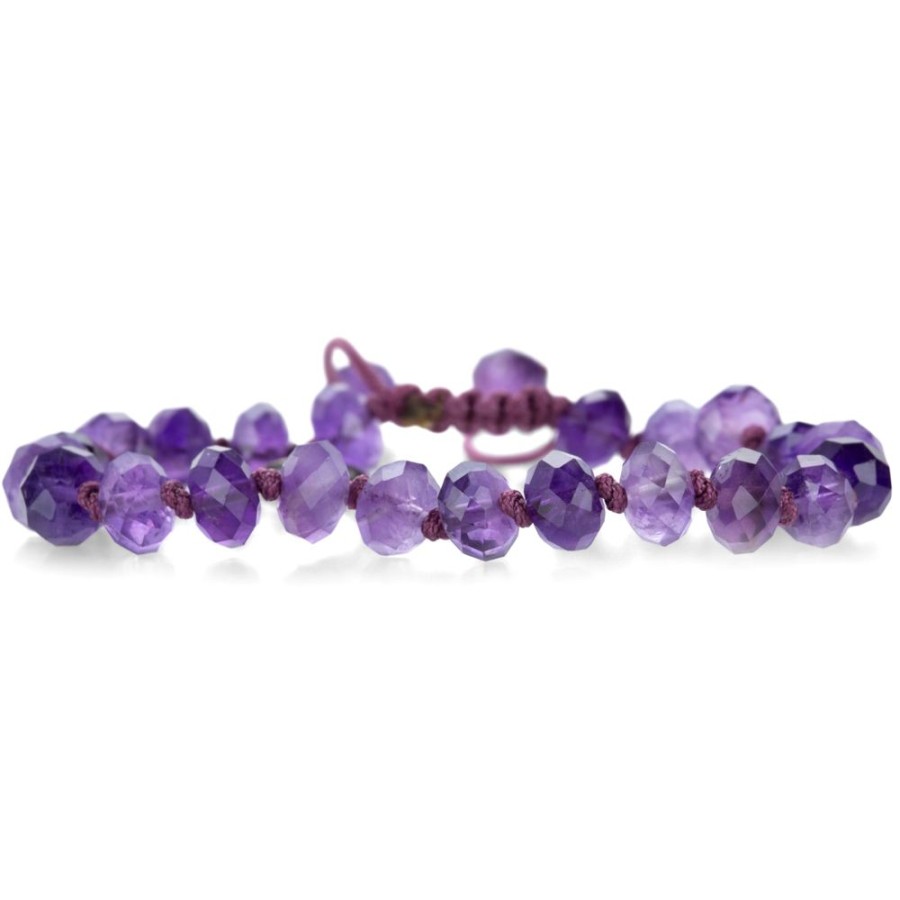 Bracelets Joseph Brooks | 8Mm Faceted Amethyst Rondelle Bead Bracelet