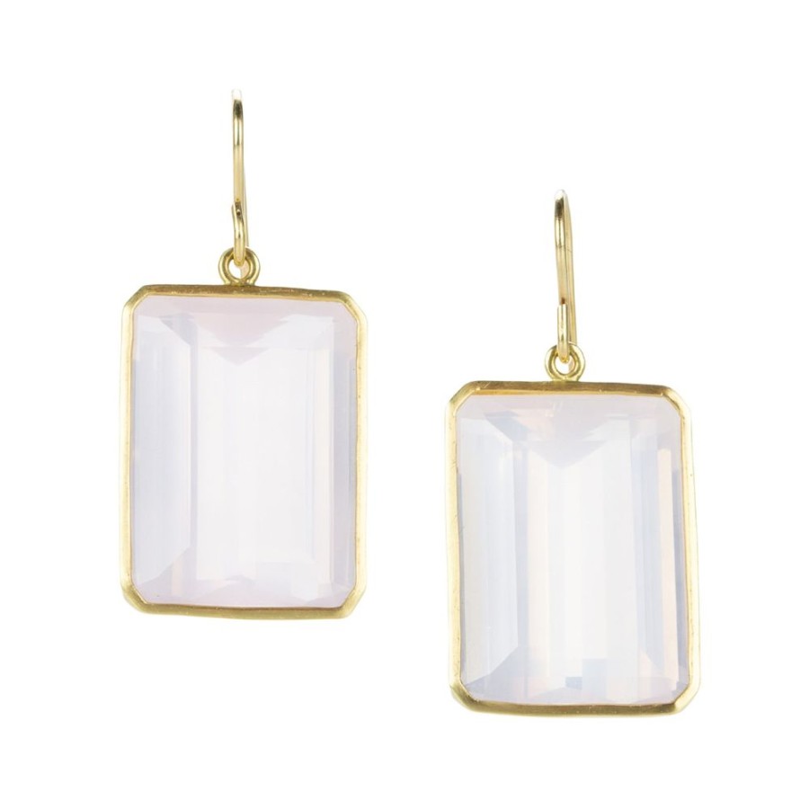 Earrings Maria Beaulieu | Emerald Cut Rose Quartz Drop Earrings