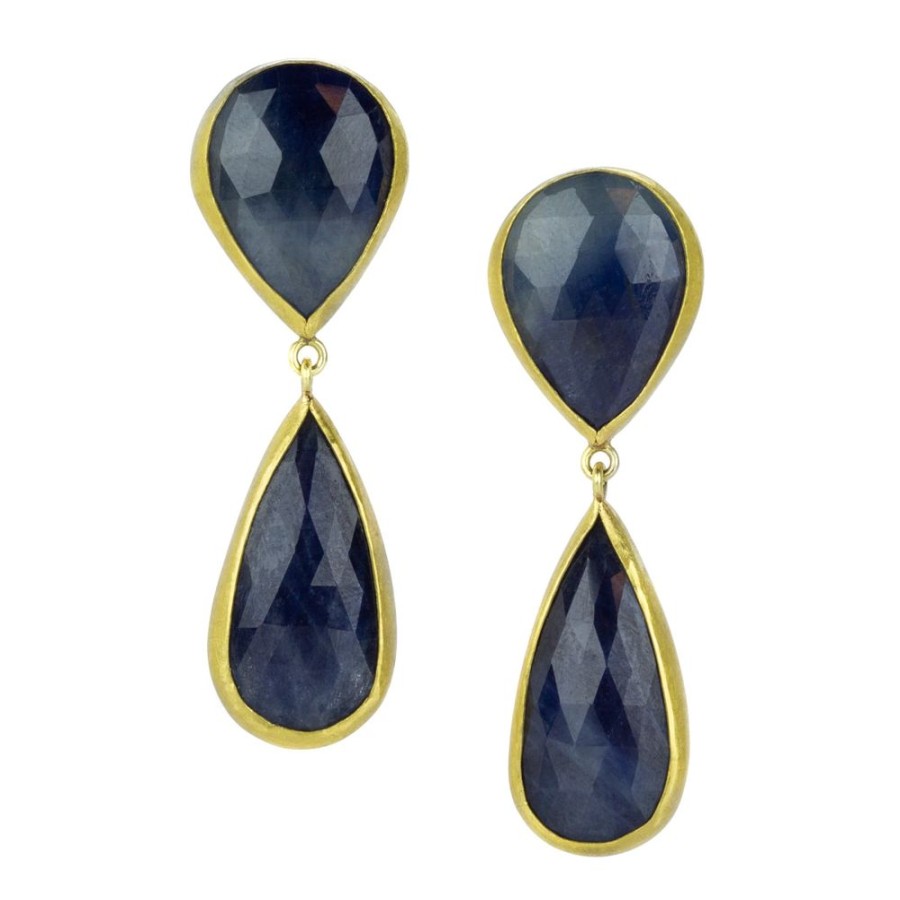 Earrings Petra Class | Double Dark Blue Sapphire Drop Earrings