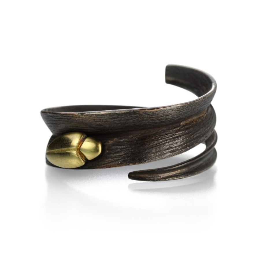 Rings Gabriella Kiss | Bronze Blade Of Grass Ring With Gold Beetle