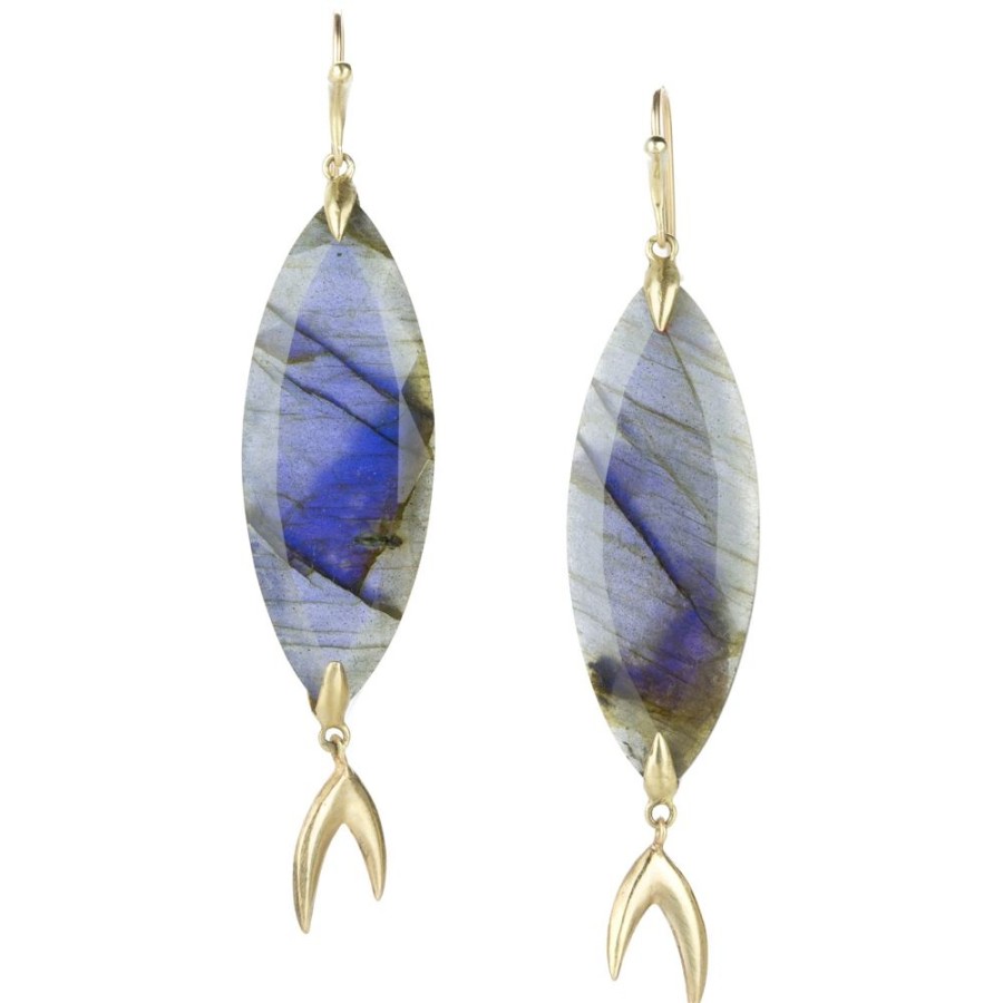 Earrings Annette Ferdinandsen | Large Simple Fish Earrings With Labradorite