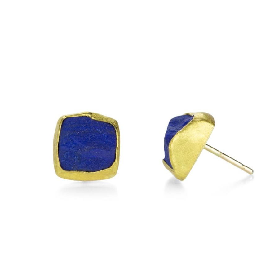 Earrings Petra Class | 22K Rectangular Rough Cut Lapis Studs