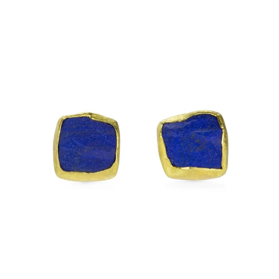 Earrings Petra Class | 22K Rectangular Rough Cut Lapis Studs