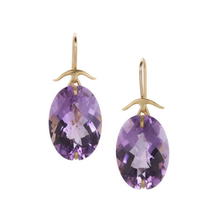 Earrings Gabriella Kiss | Large Oval Amethyst Earrings