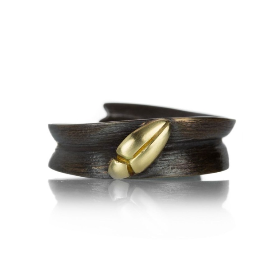 Rings Gabriella Kiss | Bronze Blade Of Grass Ring With Beetle