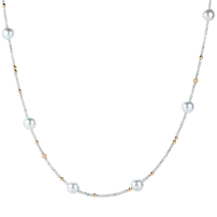 Necklaces Gellner | Rose Gold Diamond And Pearl Necklace