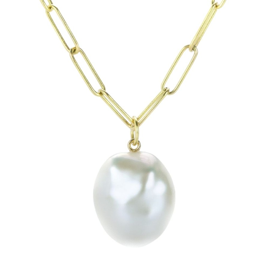 Necklaces Maria Beaulieu | Satin White Pearl Pendant (Pendant Only)