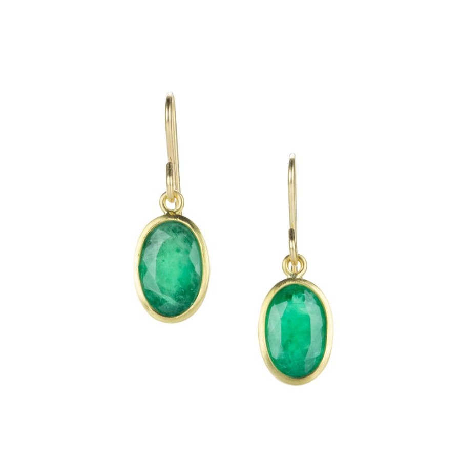 Earrings Maria Beaulieu | Oval Faceted Emerald Drop Earrings