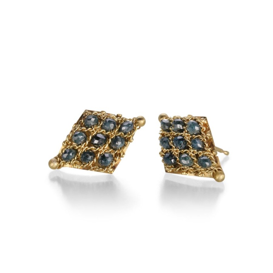 Earrings Amali | Blue Diamond Textile Studs