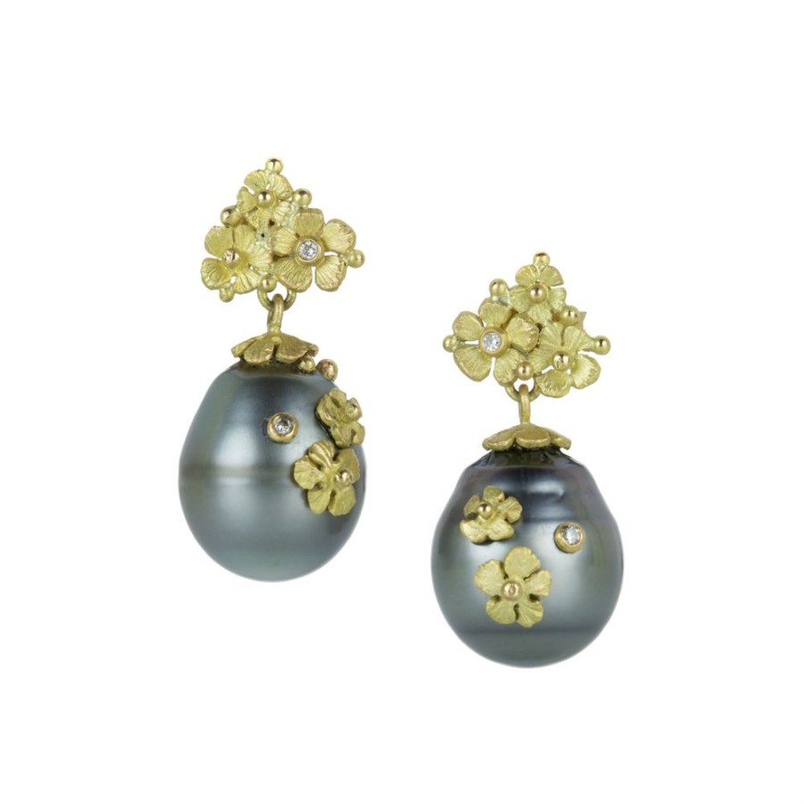 Earrings Lene Vibe | Floral Tahitian Pearl Drop Earrings