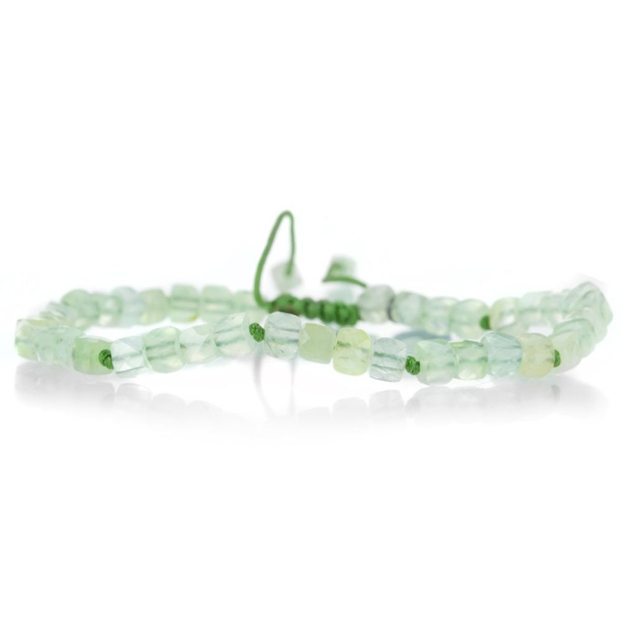 Bracelets Joseph Brooks | 4Mm Prehnite Cube Macrame Bracelet