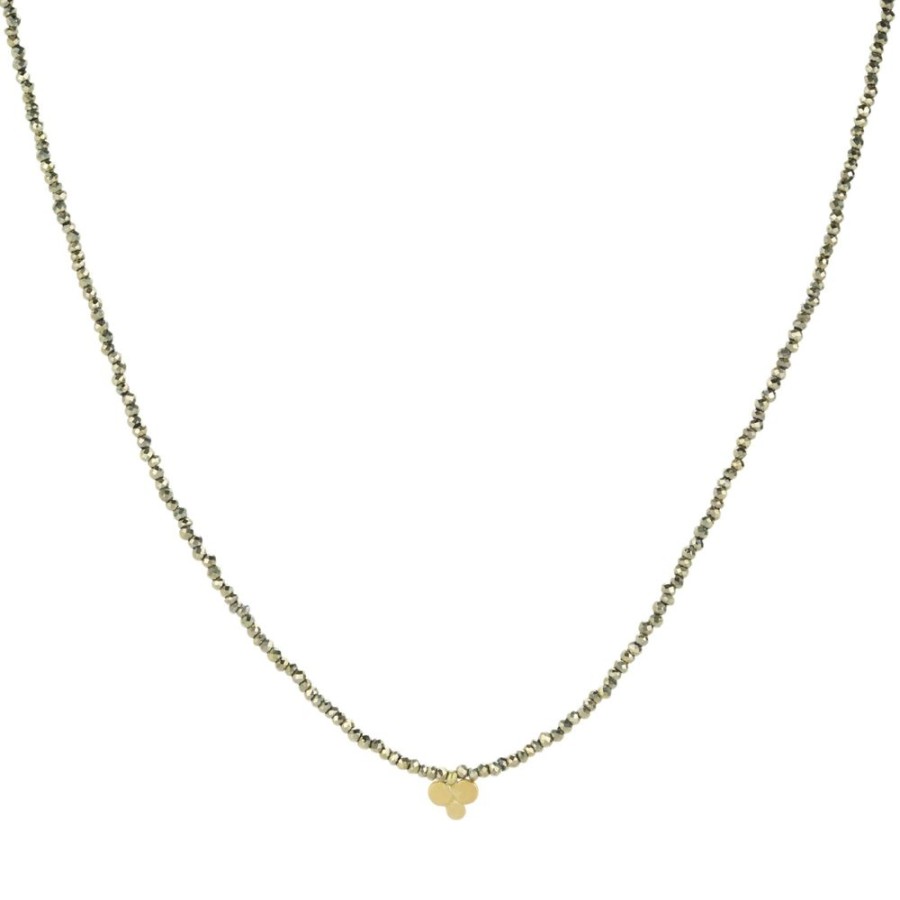 Necklaces Ananda Khalsa | Beaded Pyrite Necklace With 22K Gold Trio Charm