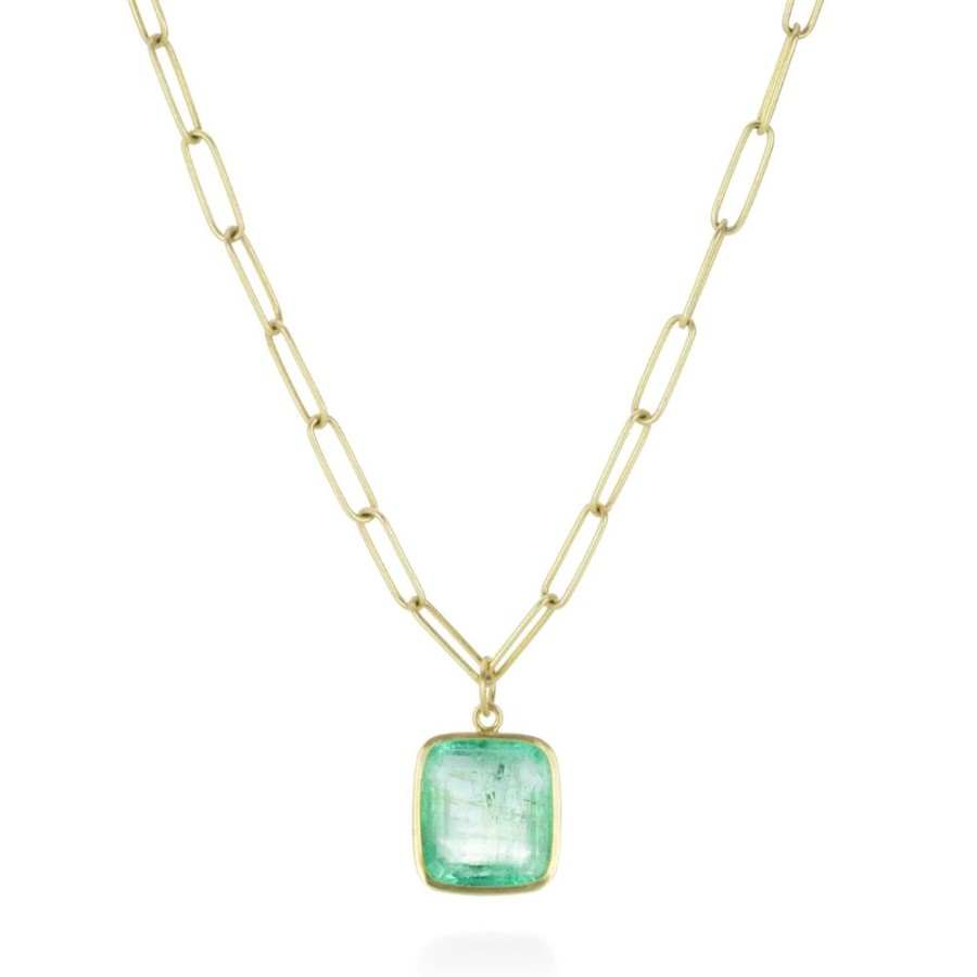 Necklaces Maria Beaulieu | Pale Emerald Cut Emerald Pendant (Pendant Only)