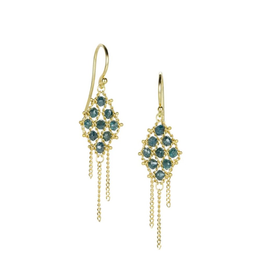 Earrings Amali | Blue Diamond And Gold Textile Earrings