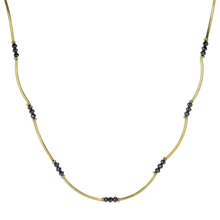 Necklaces Barbara Heinrich | Curved Tube Necklace With Black Diamonds