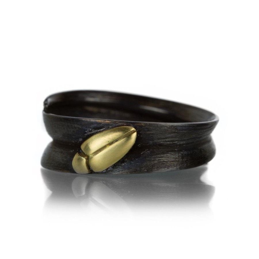 Rings Gabriella Kiss | Bronze Blade Of Grass Ring With 18K Beetle