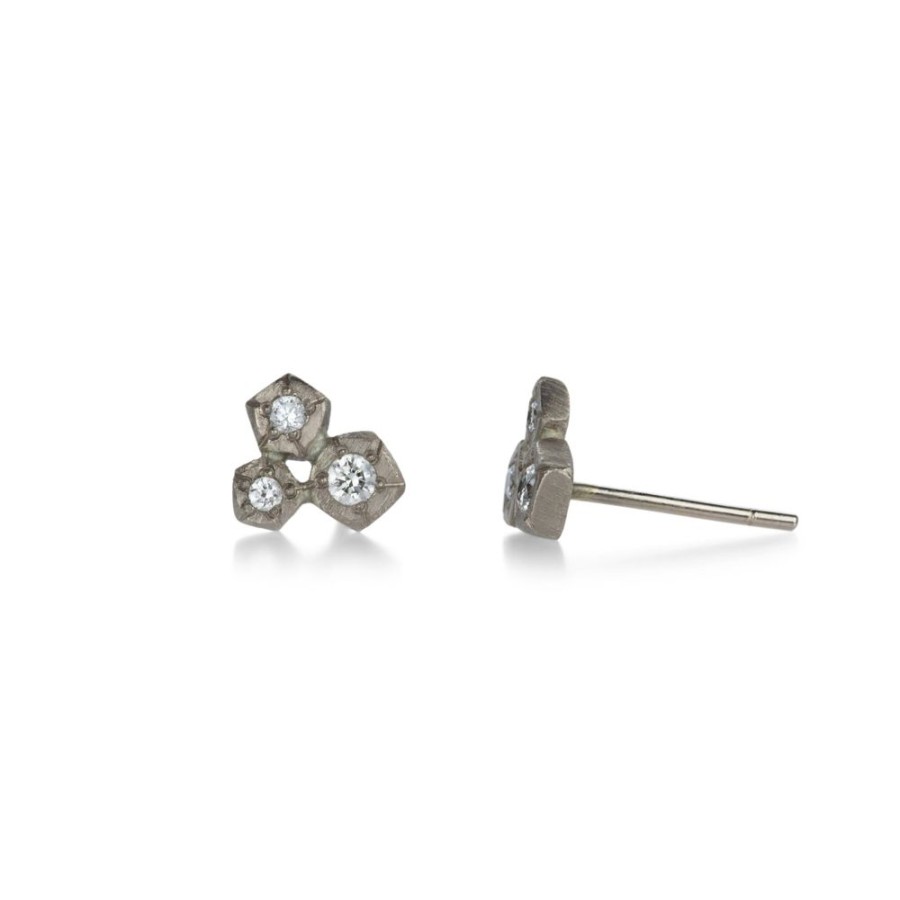 Earrings Annie Fensterstock | 18K White Gold Triple Rock Studs