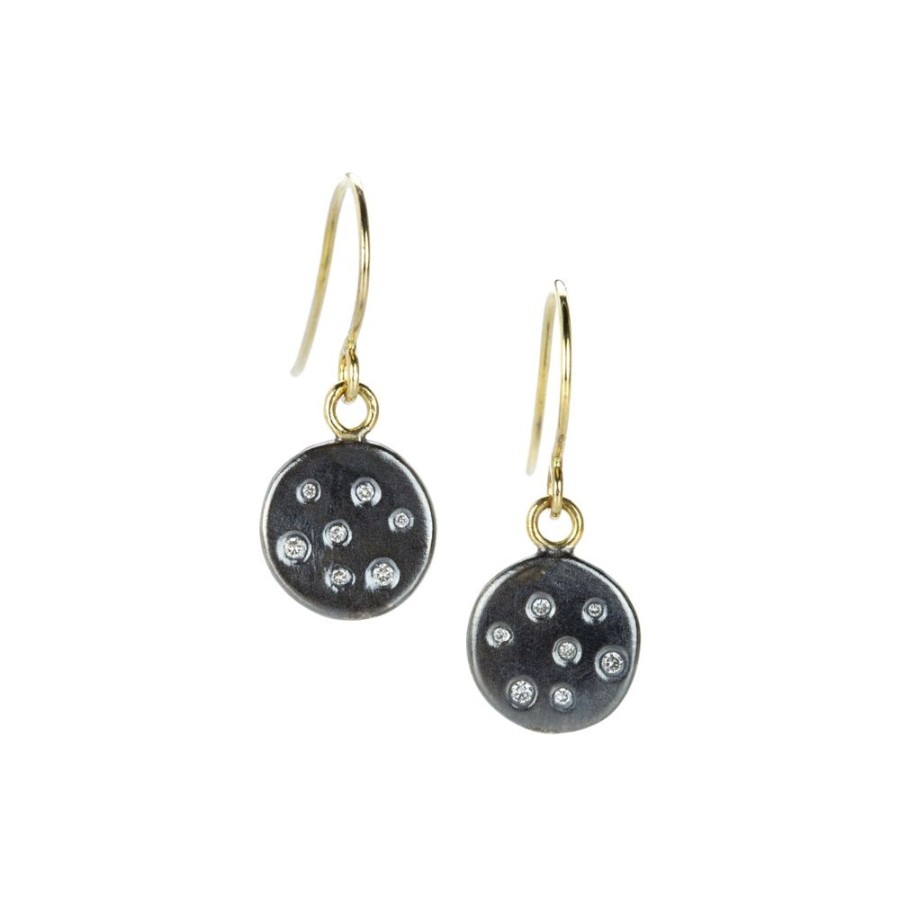 Earrings Kate Maller | Black And Gold Diamond Disc Drop Earrings