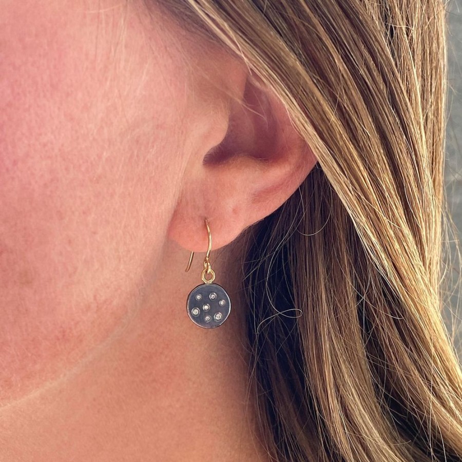 Earrings Kate Maller | Black And Gold Diamond Disc Drop Earrings