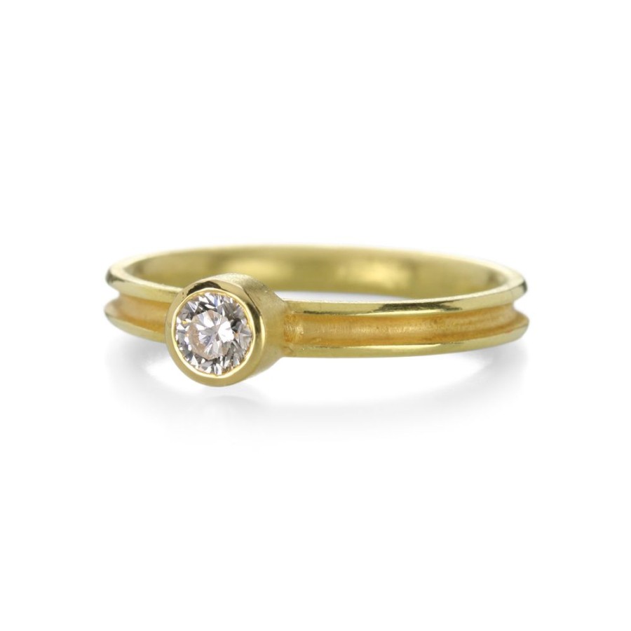 Rings Barbara Heinrich | Round Diamond Ring With Grooved Shank