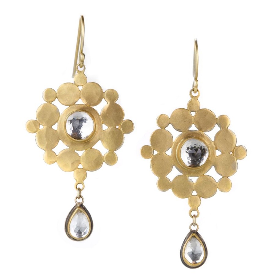 Earrings Ananda Khalsa | Mandala Drop Earrings With White Topaz