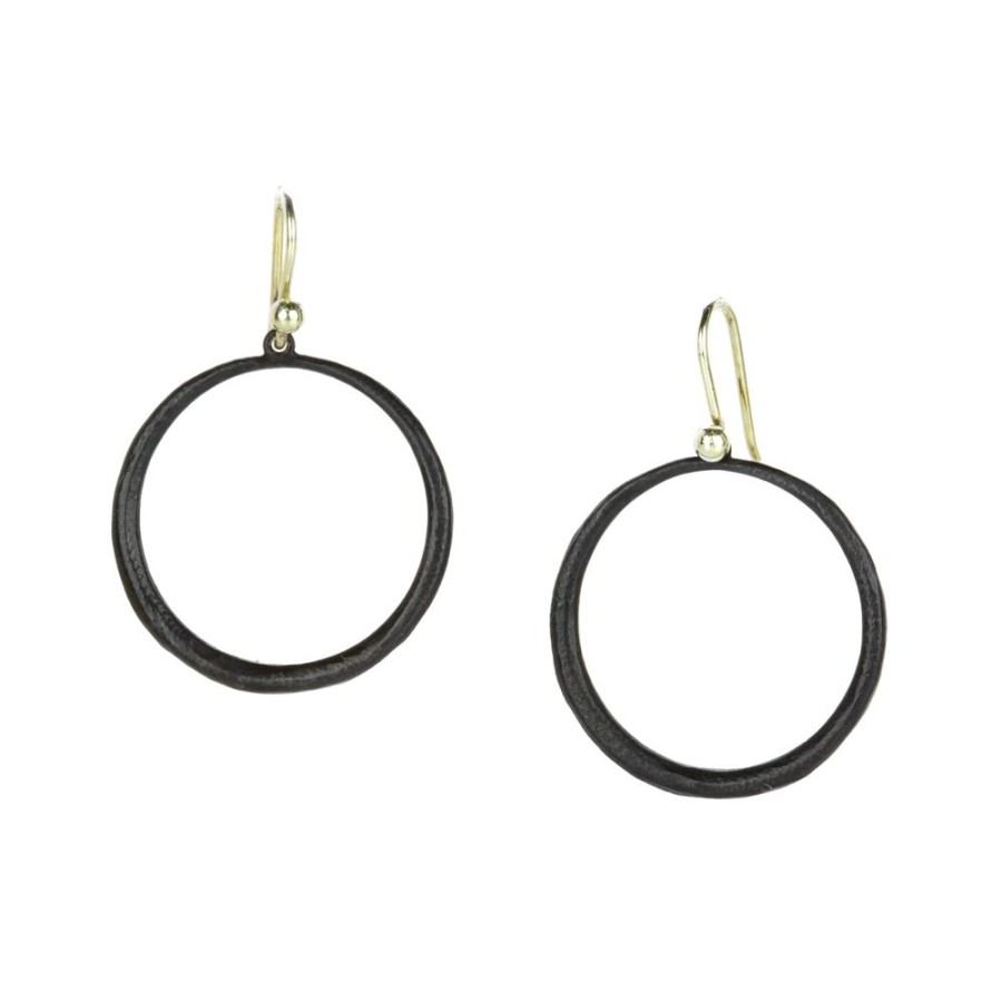 Earrings John Iversen | Oxidized Silver Circle Drop Earrings