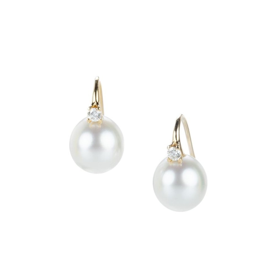 Earrings Gellner | Diamond And White South Sea Pearl Drop Earrings