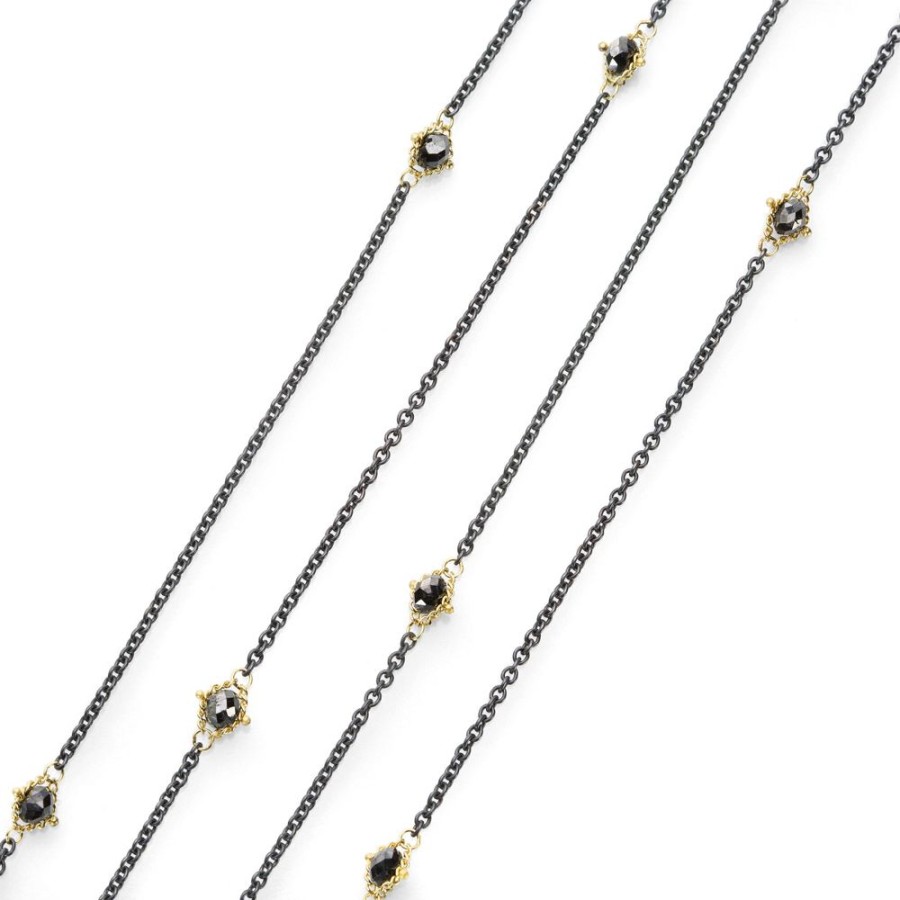 Necklaces Amali | Black Diamond Textile Station Necklace - 36"